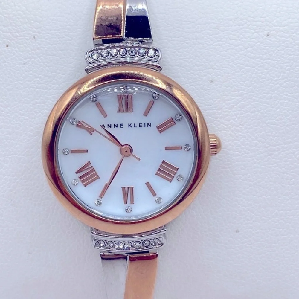 Working! Anne Klein Two Tone Swarovski Crystal Accented Dainty Watch